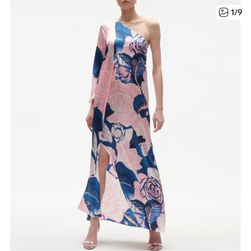 Figue Floral One-Shoulder 100% Silk Maxi Dress WITH TAGS